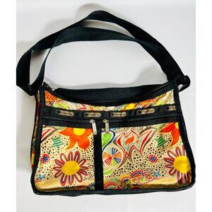 LeSportsac Deluxe Hand Bag Doodle Print Expandable Multicolor Crossbody